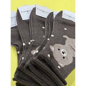 5-Pair LOT KISS SOCKS Ankle Cute Koala Bear Animal Print Cotton Blend Made in Ko